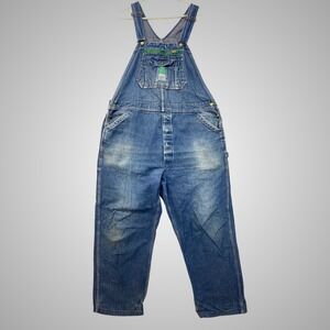 Liberty Mens Vintage Denim Bib Overalls Blue Med Wash Patented Green Accents W38